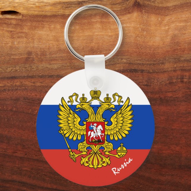 Russian flag, emblem & Russia holiday / sports Key Ring (Front)