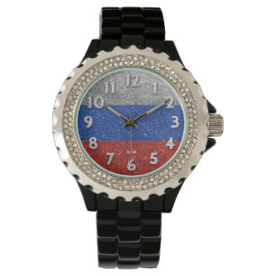 Russian Flag of Russia Bling Glitter Fashion Watch