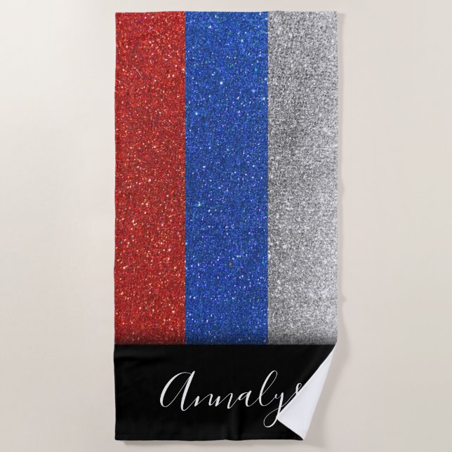 Russian Flag of Russia Moscow Glitter Summer Party Beach Towel (Front)