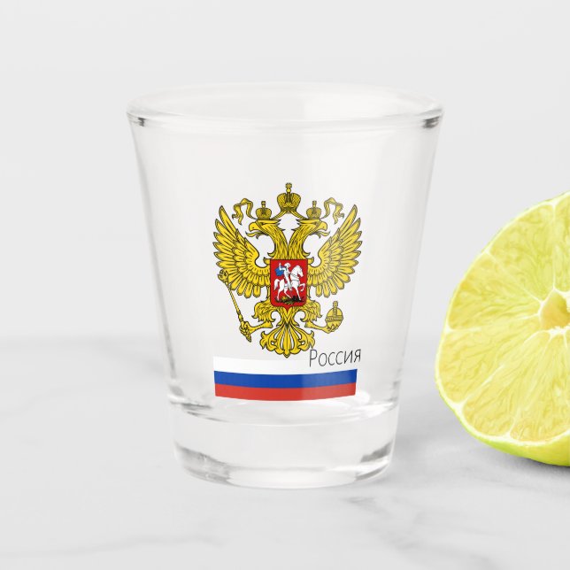 Russian Flag & Russia country patriot / sports Shot Glass (Front)