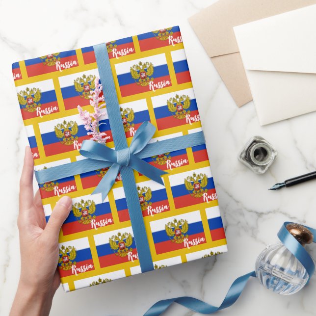 Russian Flag Wrapping Paper, Golden, Russia Wrapping Paper (Gifting)