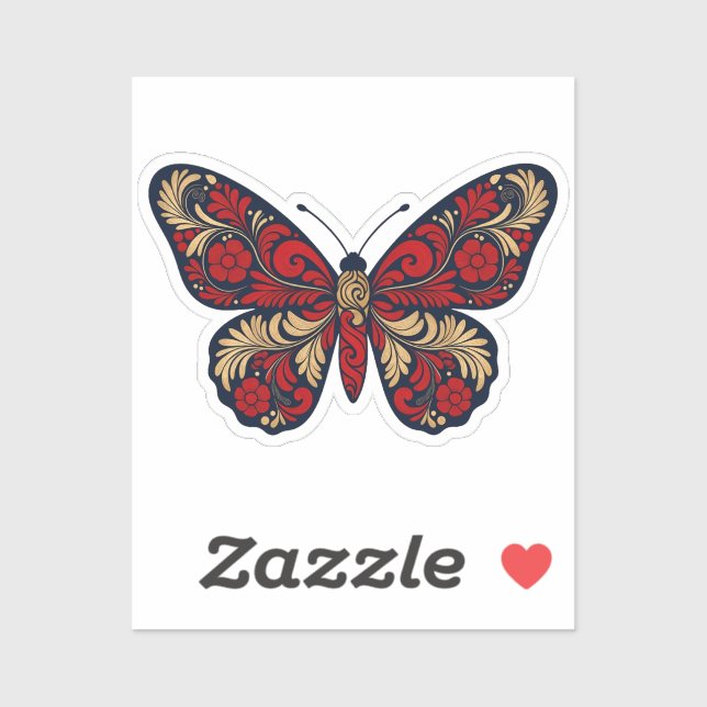 Russian Folk Art Butterfly Sticker - Red Gold Khok (Sheet)