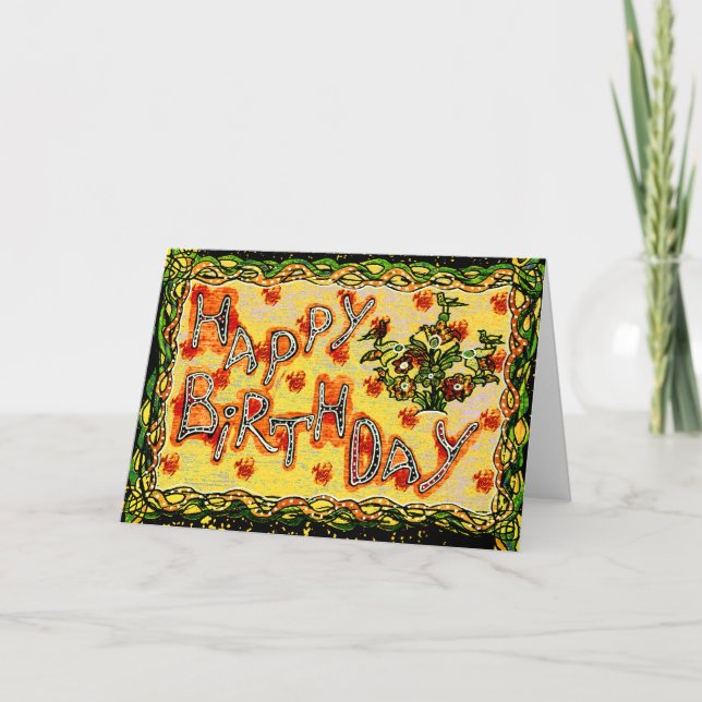 Russian folk art Happy Birthday Card (Front)