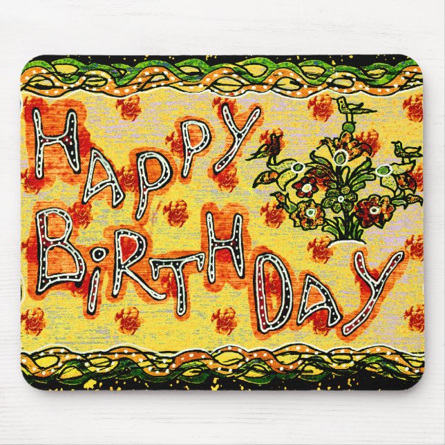 Russian folk art Happy Birthday Mouse Mat (Front)