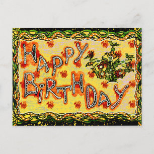 Russian folk art Happy Birthday Postcard