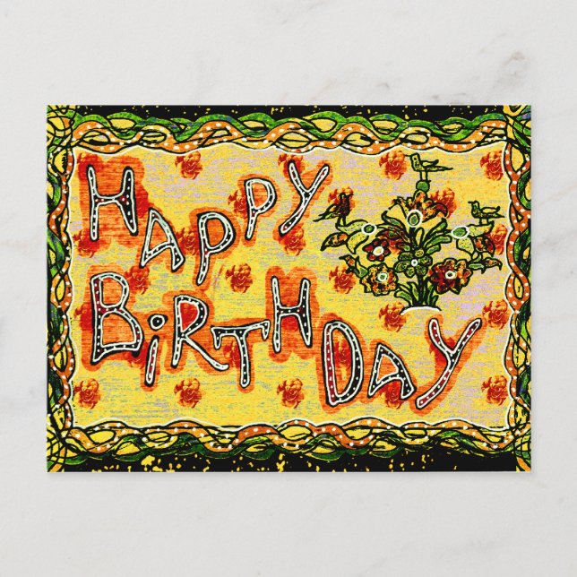 Russian folk art Happy Birthday Postcard (Front)