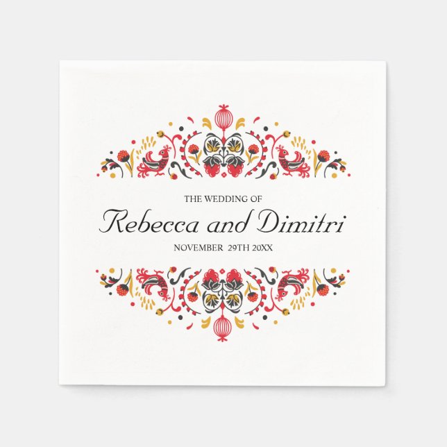 Russian Folk Art Khokhloma  Elegant Wedding Napkin (Front)