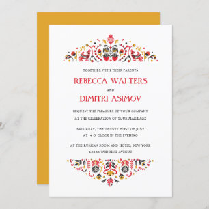 Russian  Folk Art  Khokhloma Flower Wedding Invita Invitation