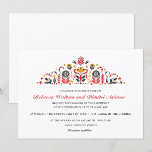 Russian  Folk Art  Khokhloma Flower Wedding Invitation