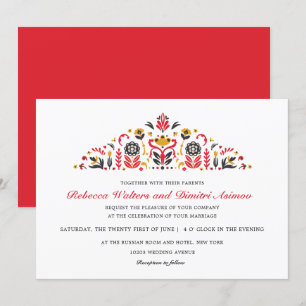 Russian  Folk Art  Khokhloma Flower Wedding Invitation