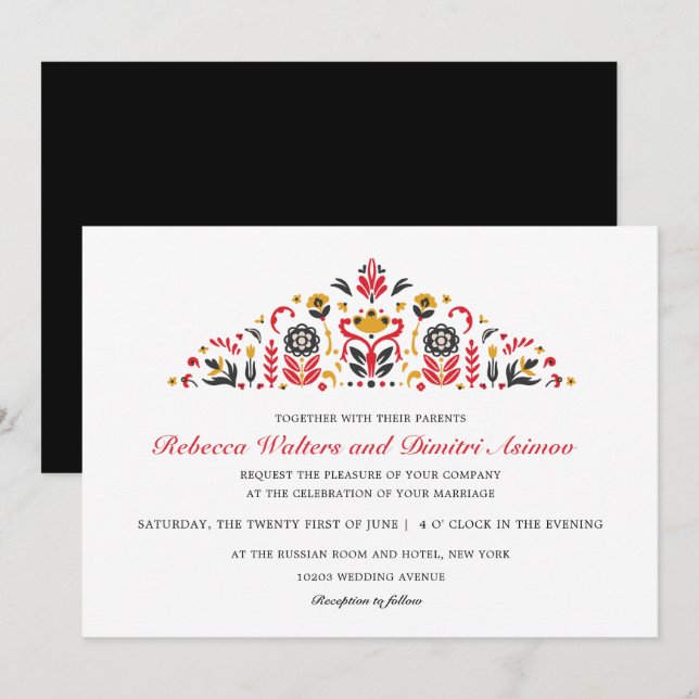 Russian  Folk Art  Khokhloma Flower Wedding Invitation (Front/Back)