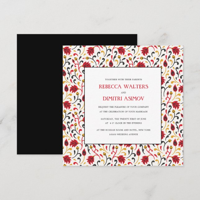 Russian  Folk Art Khokhloma Foliage Wedding Invita Invitation (Front/Back)