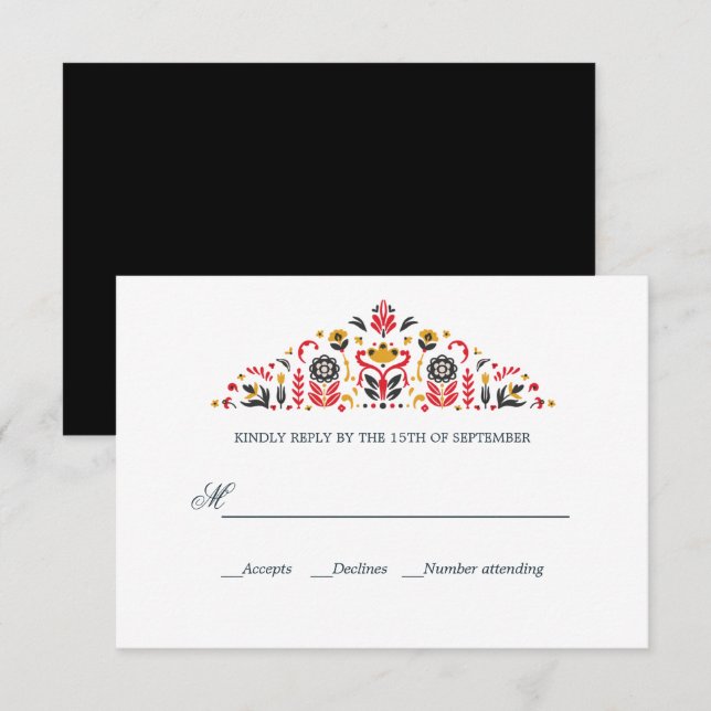Russian Folk Art Khokhloma Formal WEDDING RSVP (Front/Back)