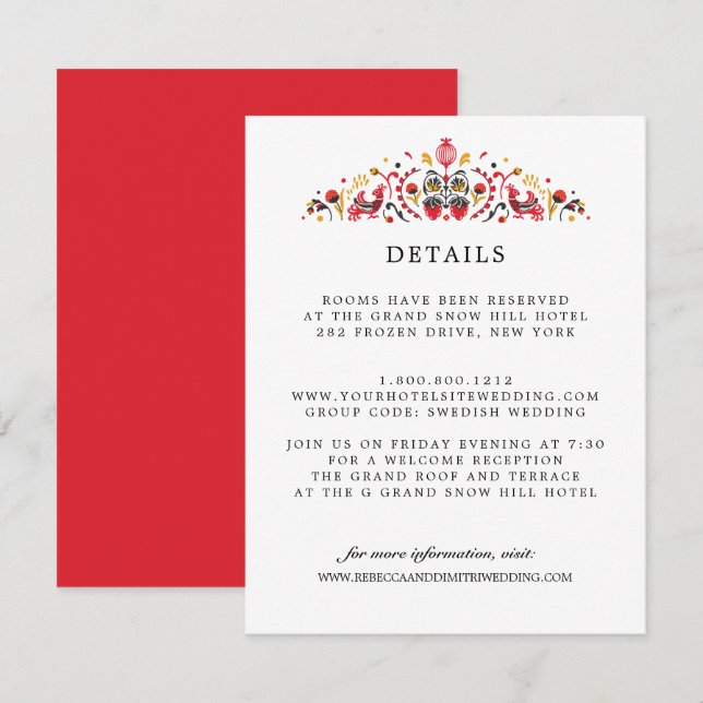 Russian  Folk Art Khokhloma WEDDING Guest Details Enclosure Card (Front/Back)