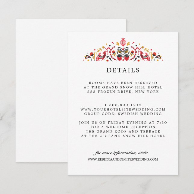 Russian  Folk Art Khokhloma WEDDING Guest Details Enclosure Card (Front/Back)