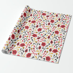 Russian Folk Art Red Yellow And black leaves Wrapping Paper
