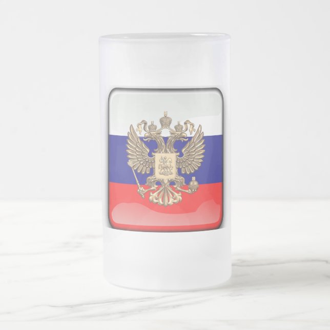 Russian glossy flag frosted glass beer mug (Center)