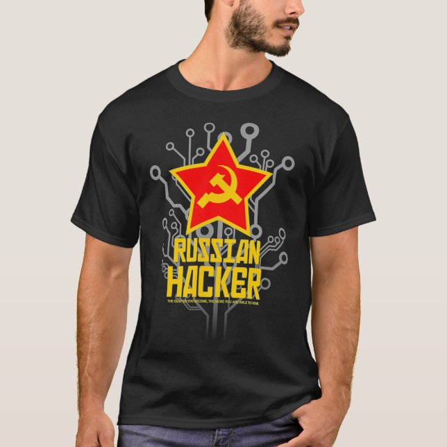 Russian Hacker with Hammer  Sickle Emblem design T-Shirt (Front)