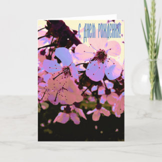 Russian Happy Birthday  card with Cherry Flowers
