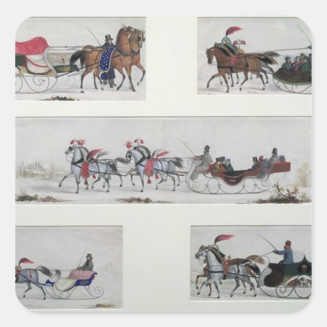 Russian Horse Drawn Sleighs Square Sticker (Front)