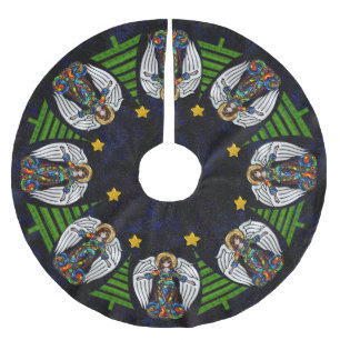Russian Icon Guardian Angels and Christmas Trees Brushed Polyester Tree Skirt