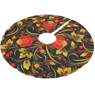 Russian khokhloma brushed polyester tree skirt