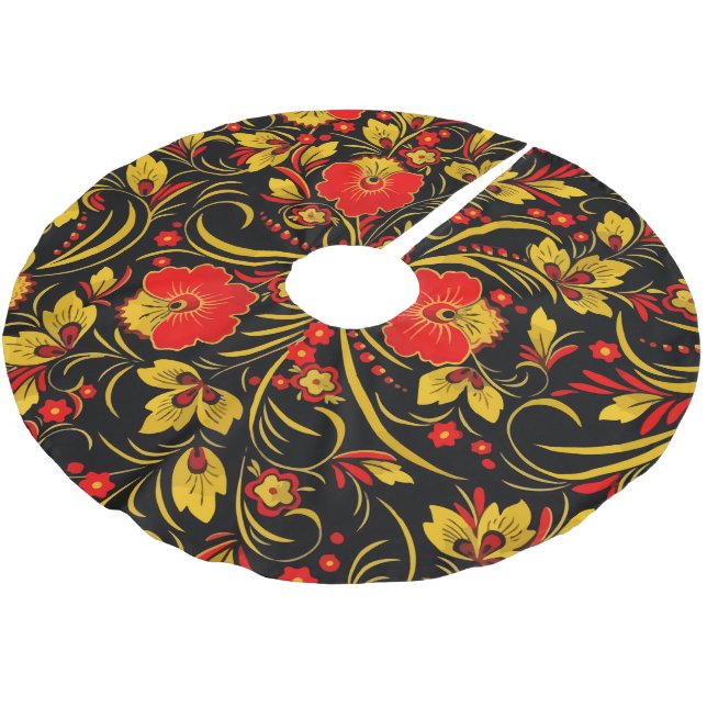 Russian khokhloma brushed polyester tree skirt (Angled)