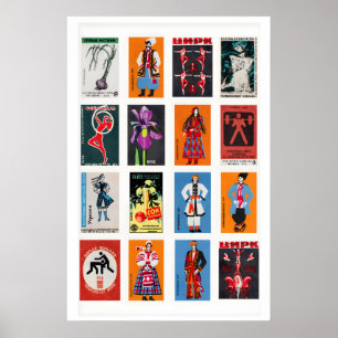 Russian Matchbox Label Collage, Vintage Ephemera Poster