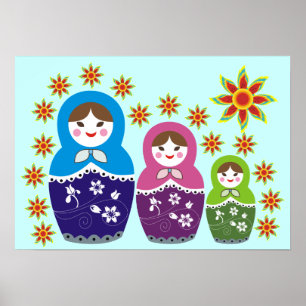 Russian Matryoshka Doll In Sunflowers Posters