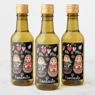 Russian Matryoshka Dolls Mr & Mrs Snowflakes Wine Label