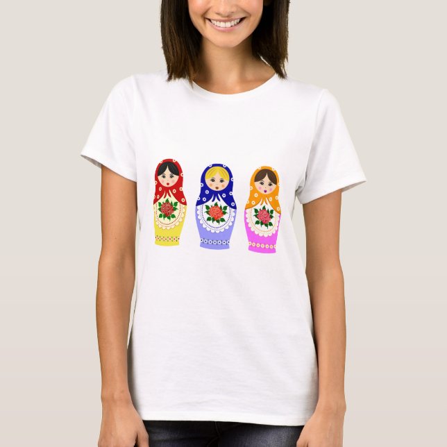Russian matryoshka dolls on woman's shirt (Front)