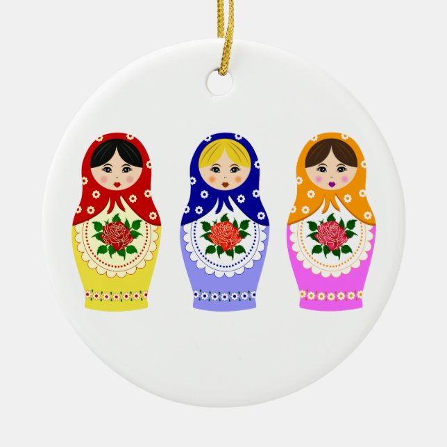 Russian matryoshka nesting dolls ceramic tree decoration (Front)