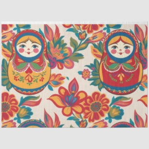 Russian Matryoshka Nesting Dolls Floral Decoupage Tissue Paper