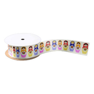 Russian matryoshka nesting dolls satin ribbon