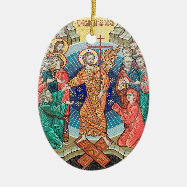 Russian mosaic icon ceramic tree decoration (Front)