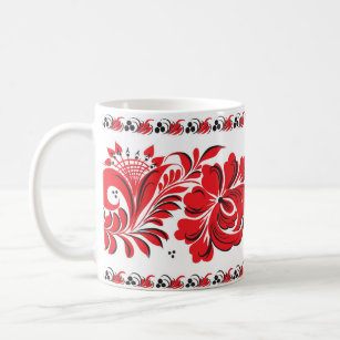 Russian national pattern mug red black
