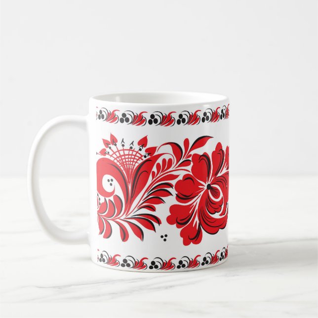 Russian national pattern mug red black (Left)