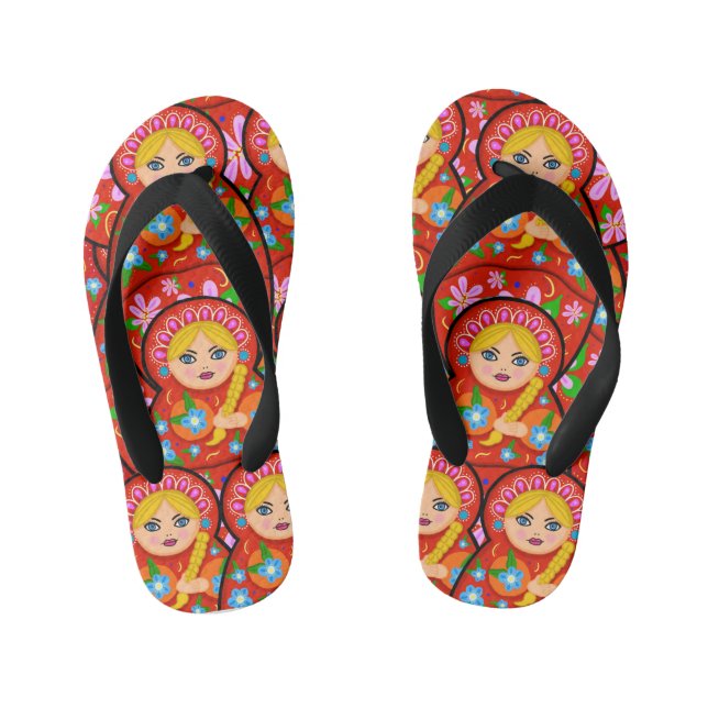 Russian Nesting Doll - Matryoshka Kid's Flip Flops (Footbed)
