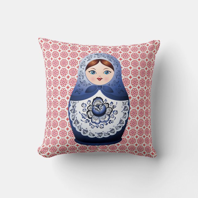 Russian Nesting Doll Scandinavian Throw Pillow (Front)