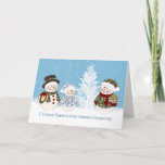 Russian New Year, Christmas - Snowman family, pine Holiday Card<br><div class="desc">Snowman family with Christmas presents and pine tree covered with snow. The Russian text in front says: Happy New Year and Merry Christmas. Inside text in Russian too: Let New Year enter your home with good luck and happiness and may all your dreams come truth.</div>