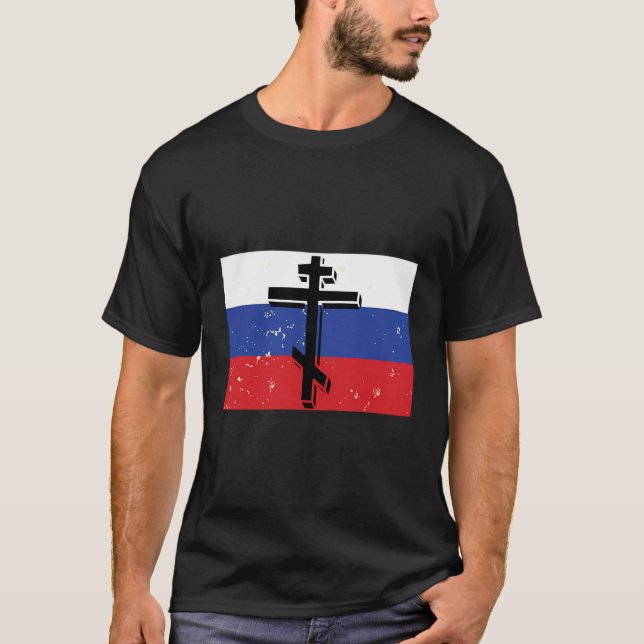Russian Orthodox Christian Flag Cross T-Shirt (Front)