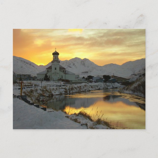 Russian Orthodox Church, winter sunrise Postcard (Front)