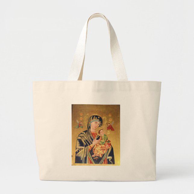 Russian Orthodox Icon - Virgin Mary and baby Jesus Large Tote Bag (Front)