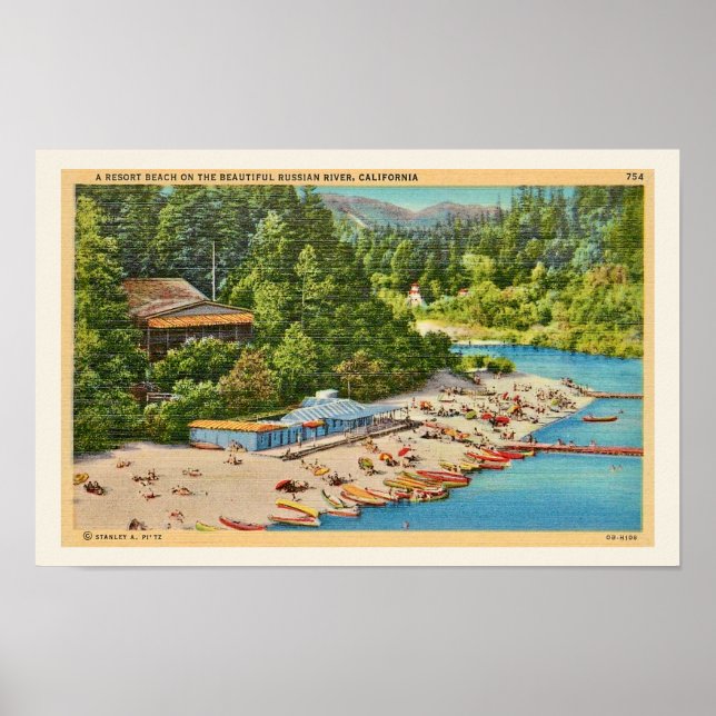Russian River Beach Vintage Postcard Print (Front)