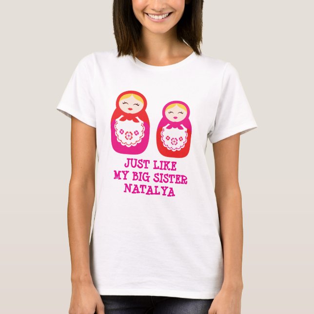 Russian sister dolls pink personalise t-shirt (Front)