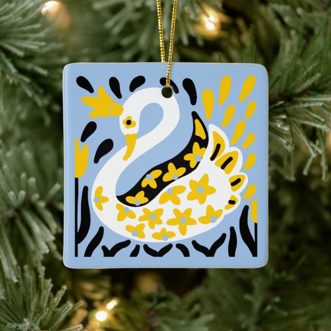Russian Style Fairy Tale Royal Crowned Swan Ceramic Ornament (Tree)