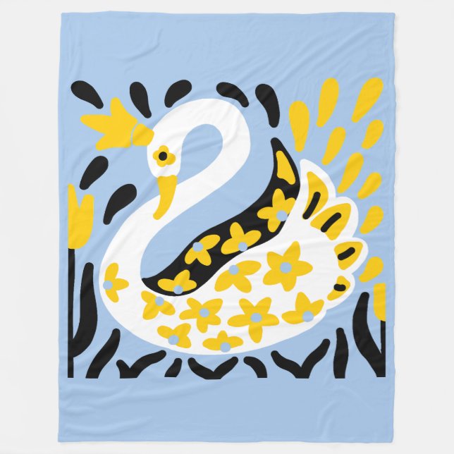 Russian Style Fairy Tale Royal Crowned Swan Fleece Blanket (Front)
