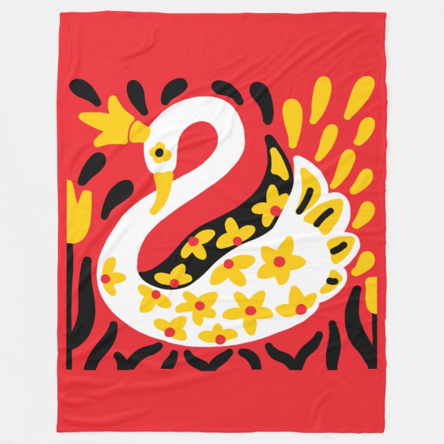 Russian Style Fairy Tale Royal Crowned Swan Fleece Blanket (Front)