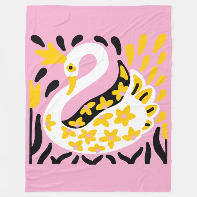 Russian Style Fairy Tale Royal Crowned Swan Fleece Blanket (Front)