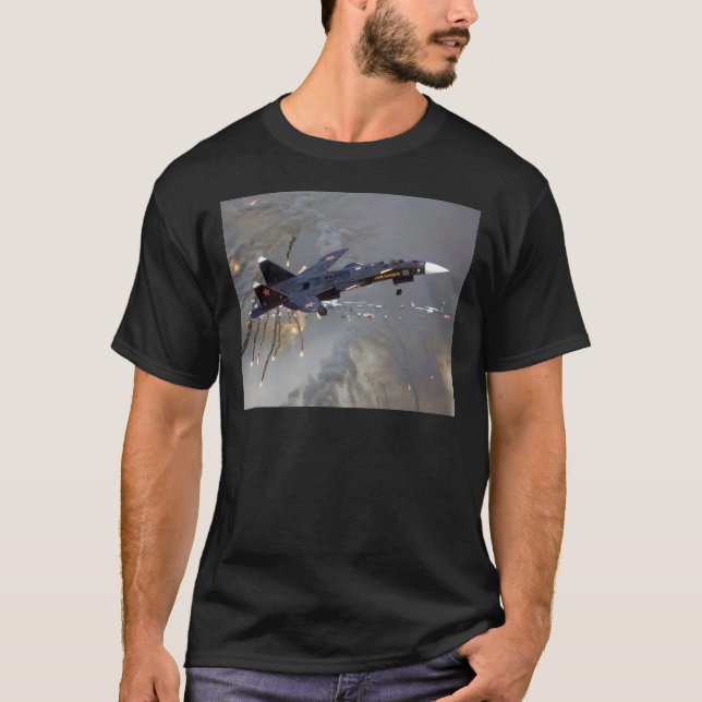 RUSSIAN SUKOI SU-35 DROPPING FLARES T-Shirt (Front)